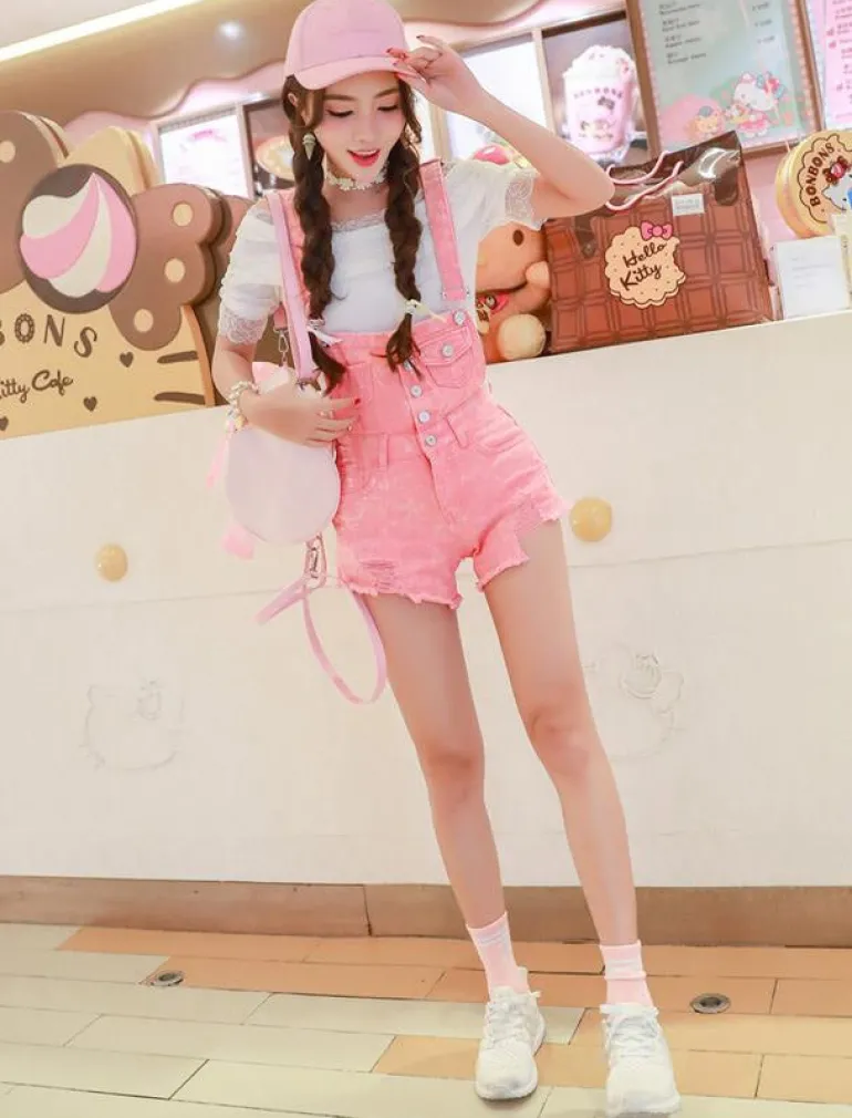 Acid Wash Denim Overalls
