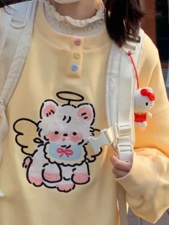 Angel Kitty Button Up Pullover