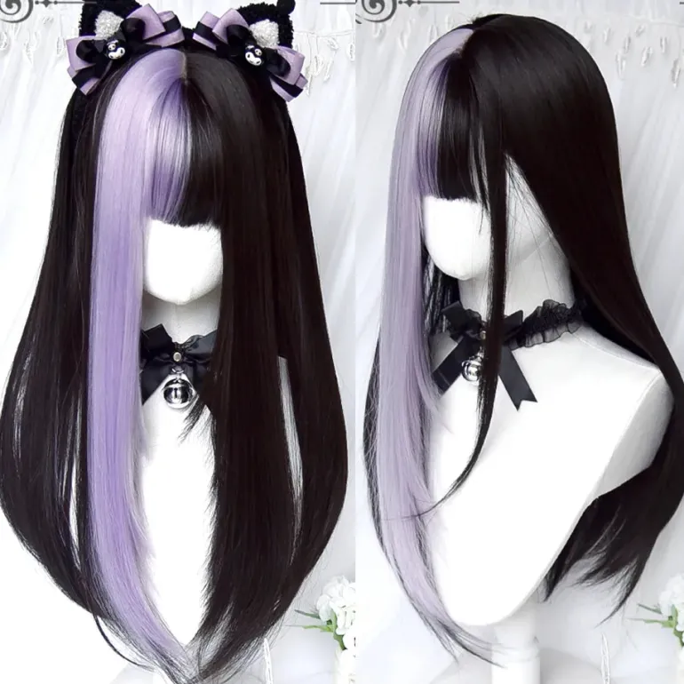 Black & Purple Color Block Wig