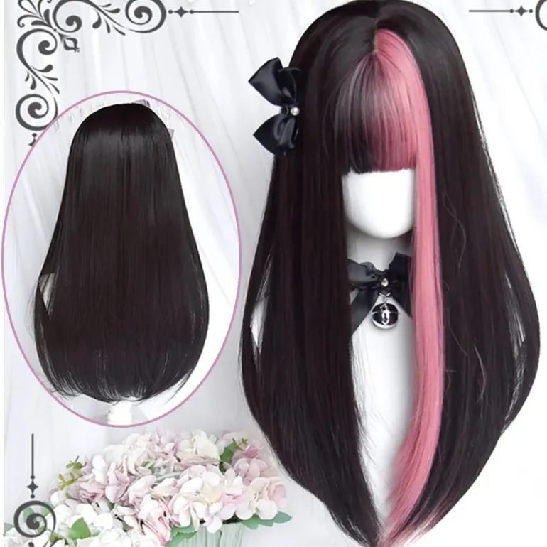 Black & Purple Color Block Wig