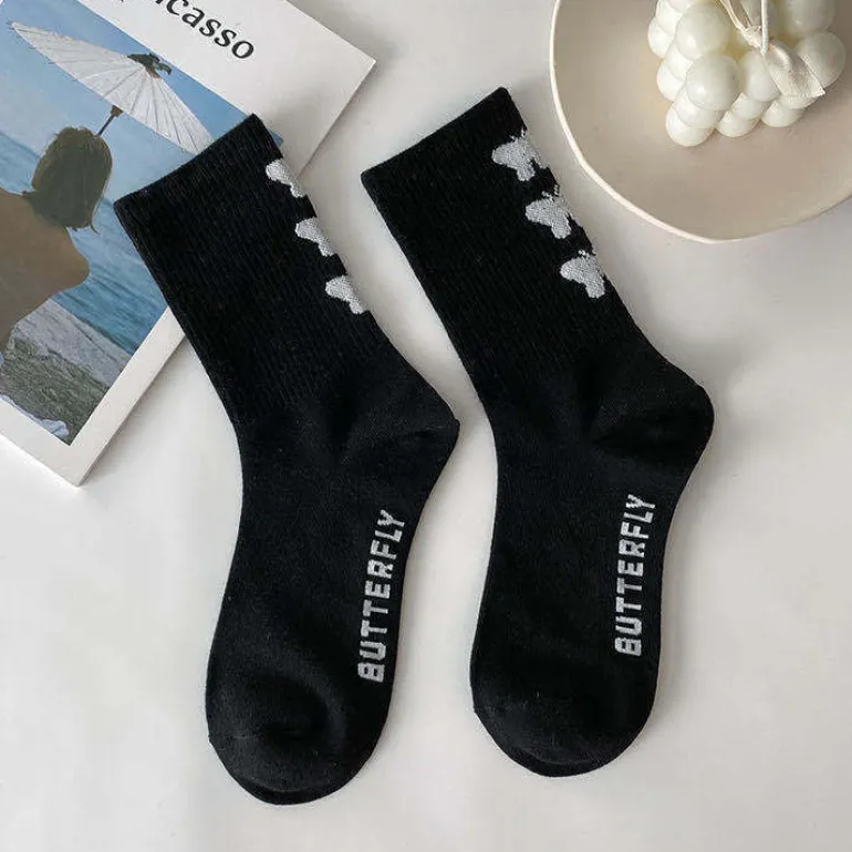 Black & White Butterfly Socks