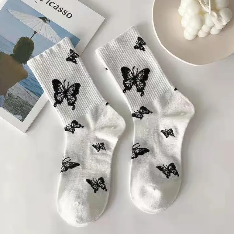 Black & White Butterfly Socks