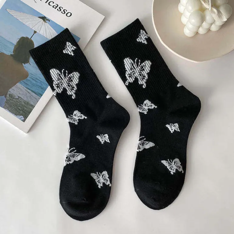 Black & White Butterfly Socks
