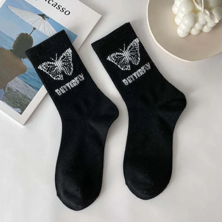 Black & White Butterfly Socks