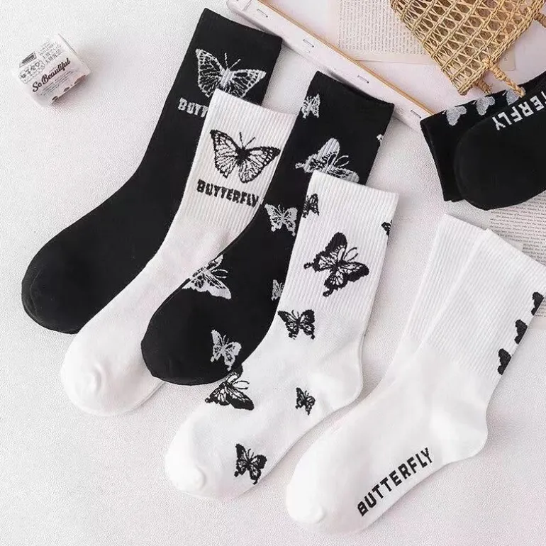 Black & White Butterfly Socks