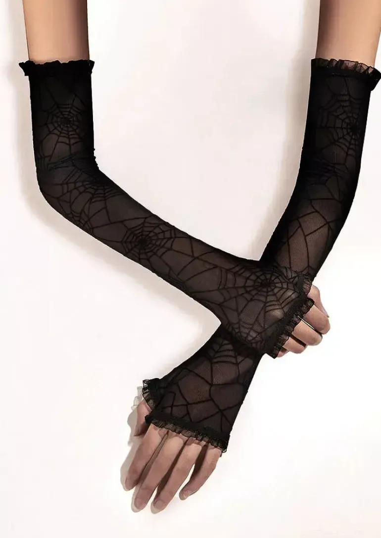 Black Spider Web Lace Gloves