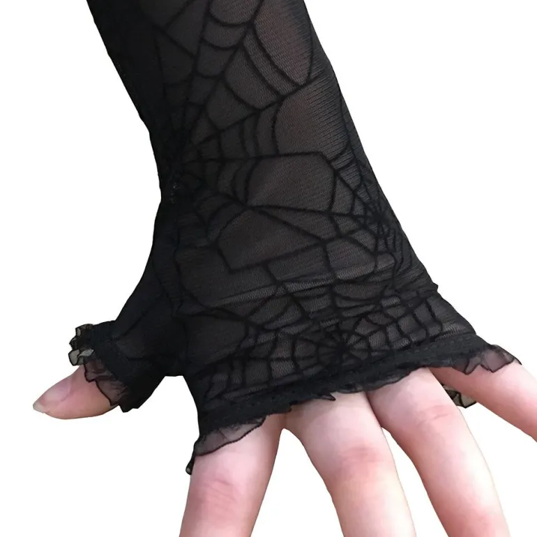 Black Spider Web Lace Gloves