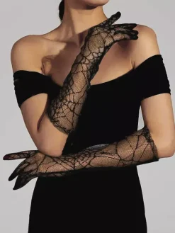 Black Spider Web Lace Gloves