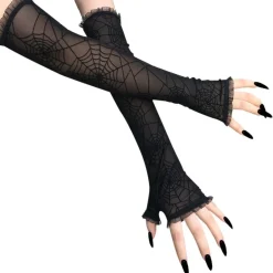 Black Spider Web Lace Gloves
