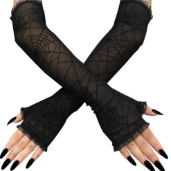 Black Spider Web Lace Gloves