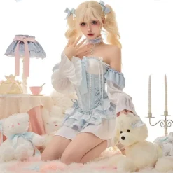 Blue Baby Doll Ruffled Outfit Set