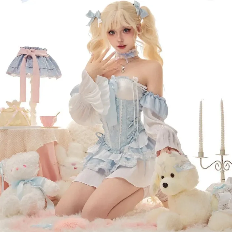 Blue Baby Doll Ruffled Outfit Set