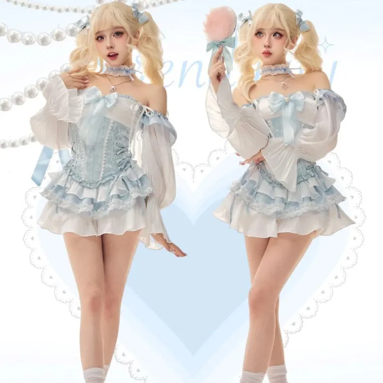 Blue Baby Doll Ruffled Outfit Set