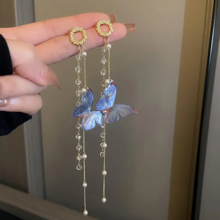 Blue Butterfly Dangle Drop Earrings