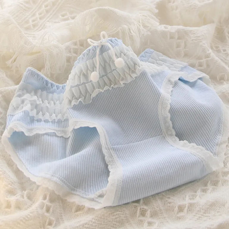 Blue Lace Cotton Sweetheart Undies