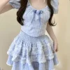 Blue Plaid Babydoll Outfit Set
