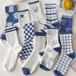 Blue Textured Teddy Bear Socks