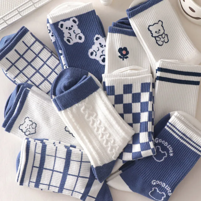 Blue Textured Teddy Bear Socks