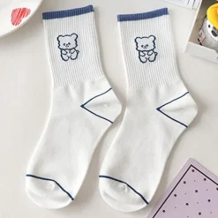 Blue Textured Teddy Bear Socks
