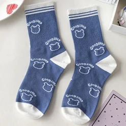 Blue Textured Teddy Bear Socks