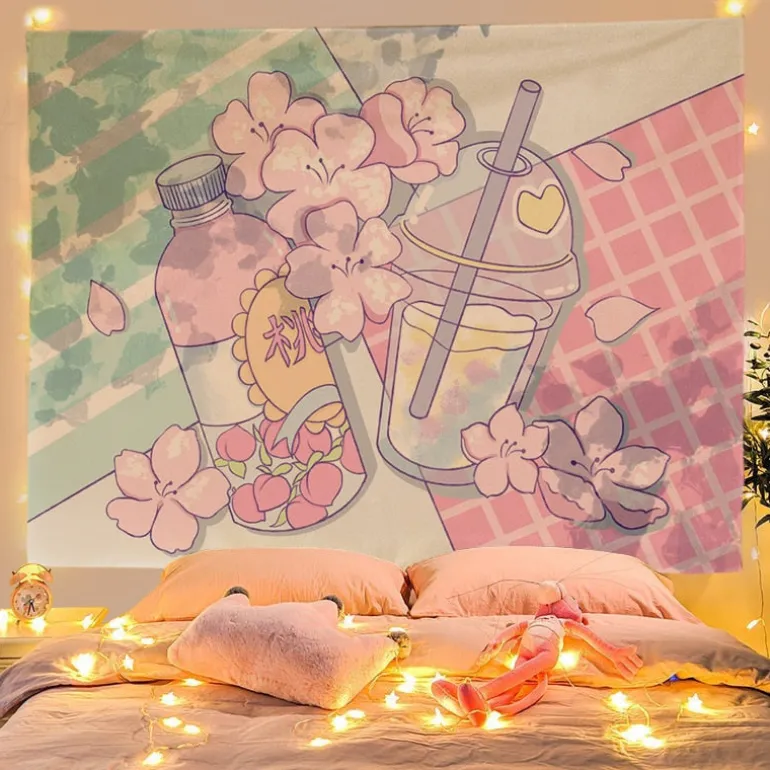 Boba Tea & Sakura Wall Tapestry