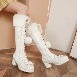 Bow Fur Knee High Boots