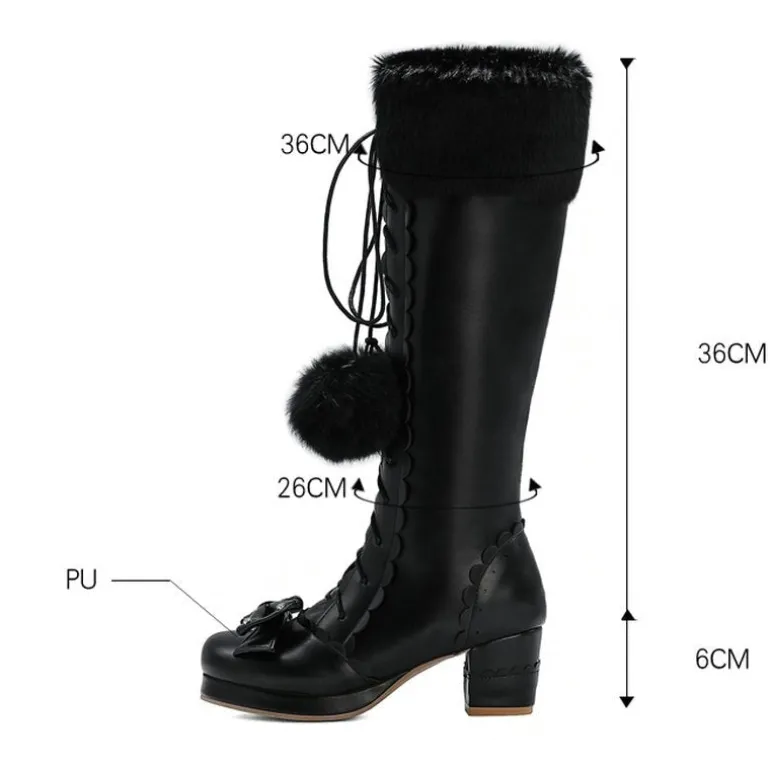 Bow Fur Knee High Boots