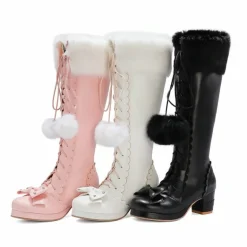 Bow Fur Knee High Boots