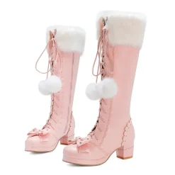 Bow Fur Knee High Boots