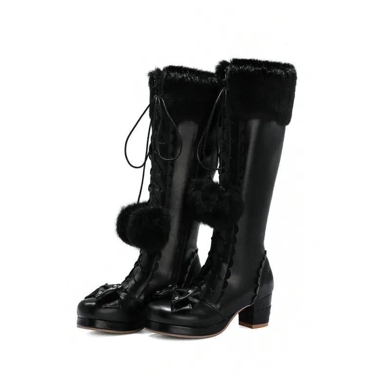 Bow Fur Knee High Boots