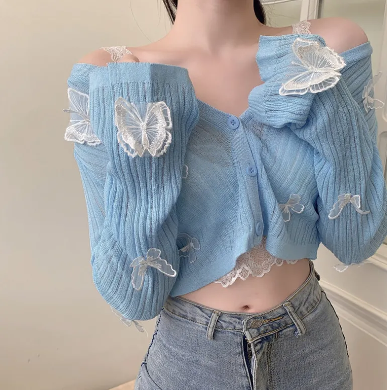 Butterfly Sky Knitted Blue Cardigan