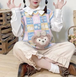 Checkered Bear Knit Vest