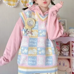 Checkered Bear Knit Vest