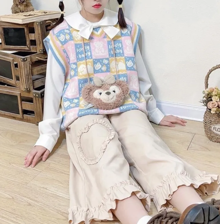 Checkered Bear Knit Vest