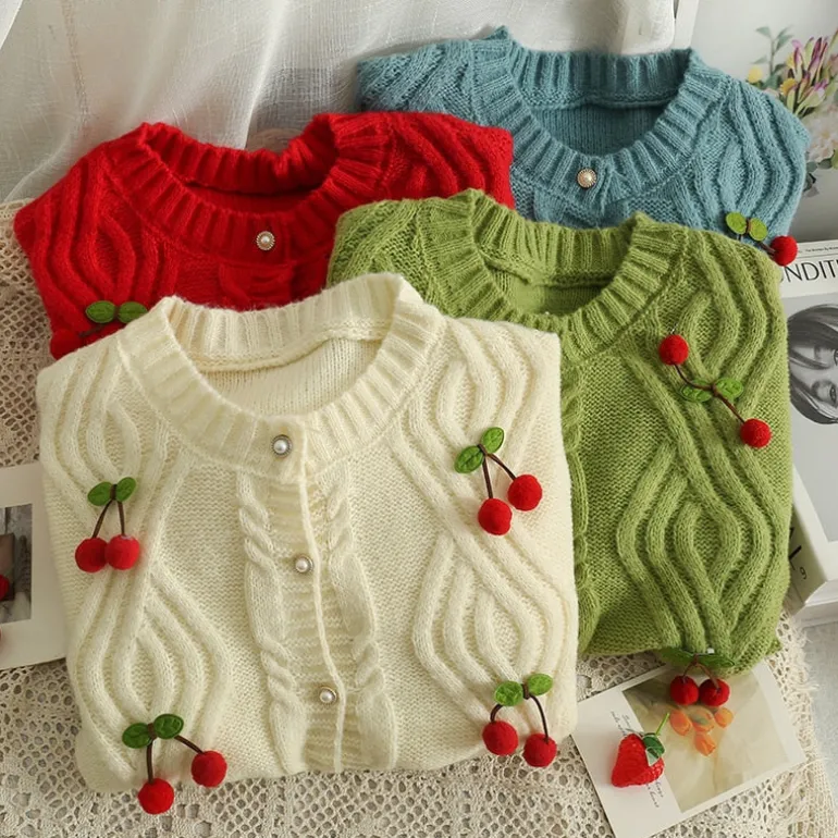 Cherry Knitted Cropped Cardigan