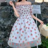Chiffon Strawberry Puff Sleeve Dress