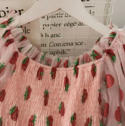 Chiffon Strawberry Puff Sleeve Dress