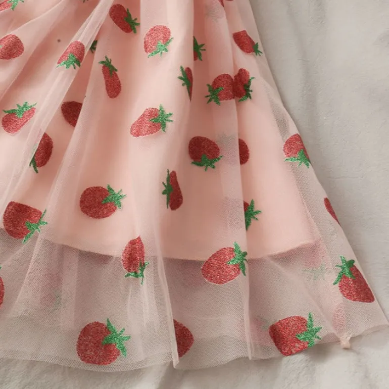Chiffon Strawberry Puff Sleeve Dress