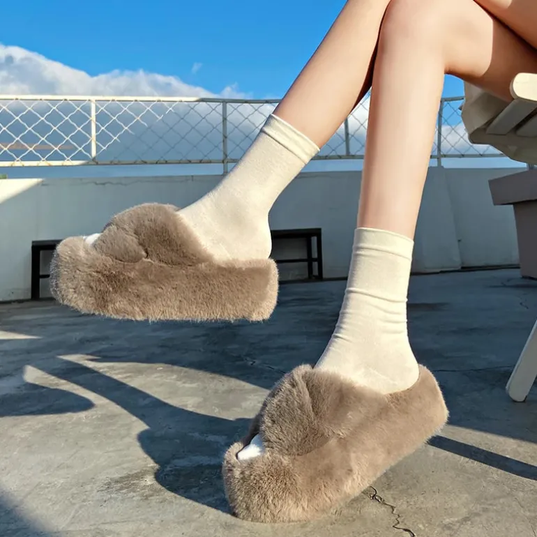 Chunky Fuzzy Sandal Slippers