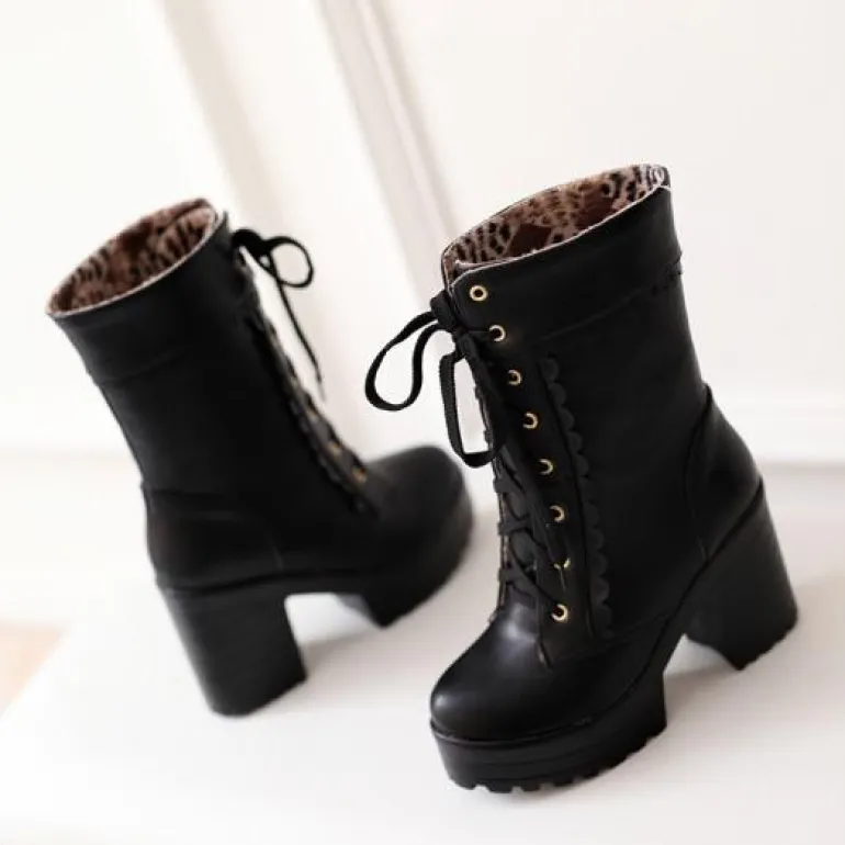 Chunky Lace Platform Boots