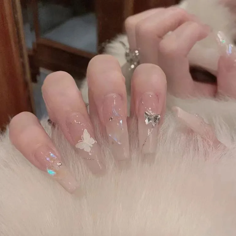 Clear Glittery Press On Nails