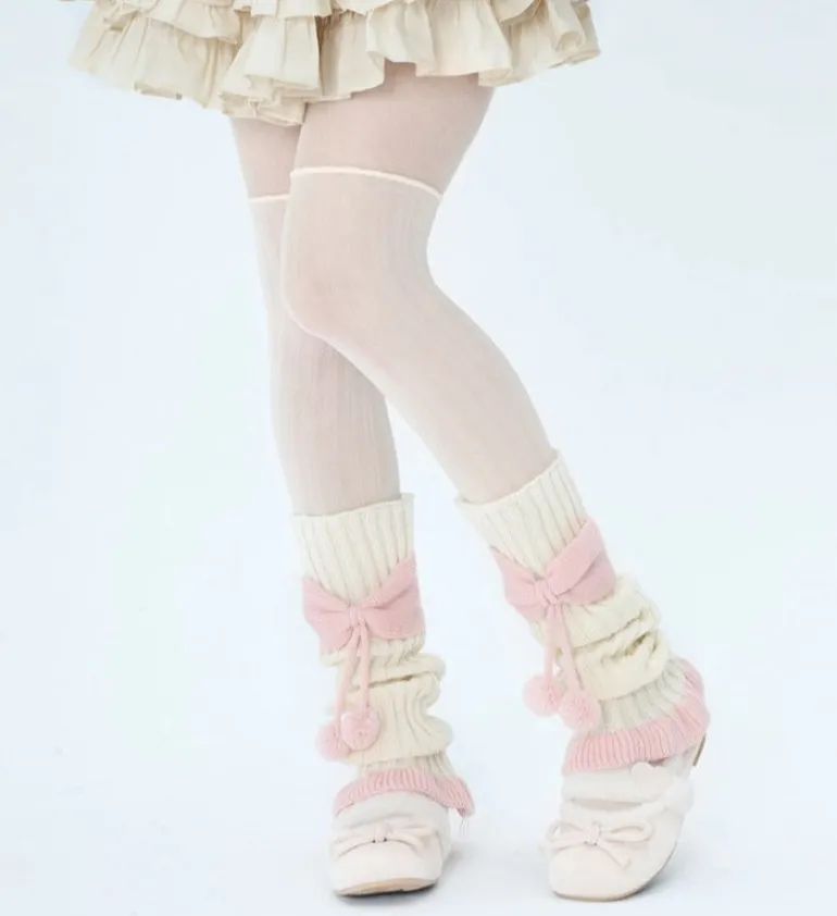 Cozy Pink Ribbed Bow Leg Warmers