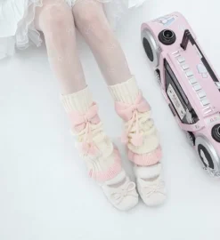 Cozy Pink Ribbed Bow Leg Warmers