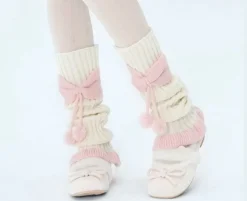 Cozy Pink Ribbed Bow Leg Warmers
