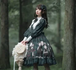 Creepy Bunny Forest Green Dress