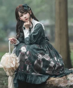 Creepy Bunny Forest Green Dress