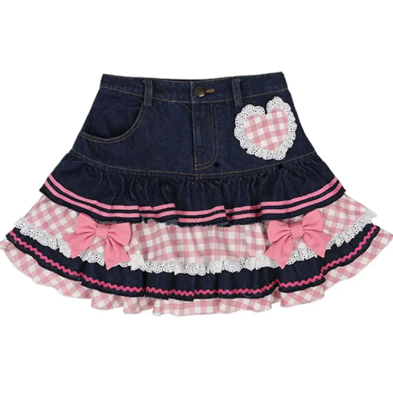 Denim Sweetheart Plaid Miniskirt