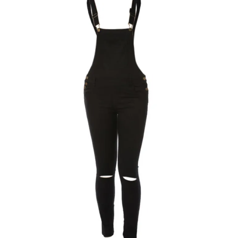Distressed Long Overalls