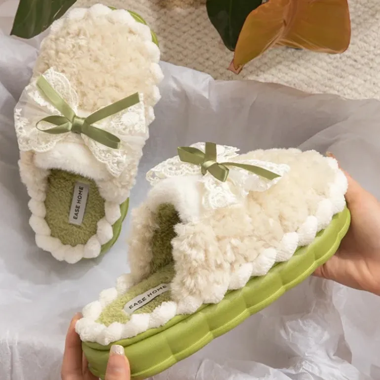 Fluffy Ribbon Slippers