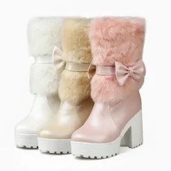 Furry Pink Bow Boots